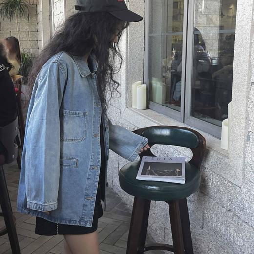 顺丰包邮洛诗琳34829早春新款经典衬衫翻领百搭牛仔拼接外套50235 商品图2