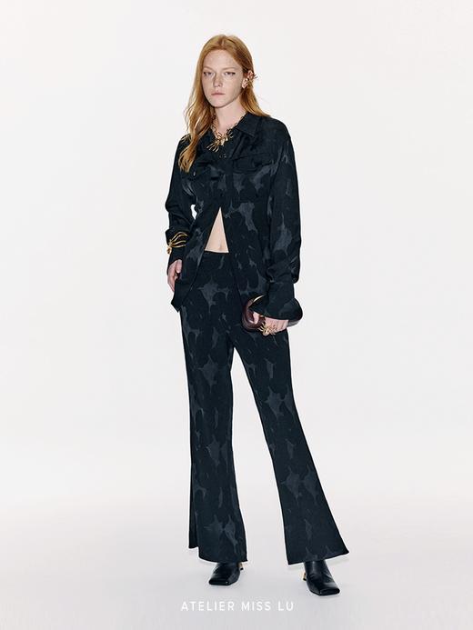 【夜微光】新中式肌理光泽感醋酸宽松微喇长裤 商品图0