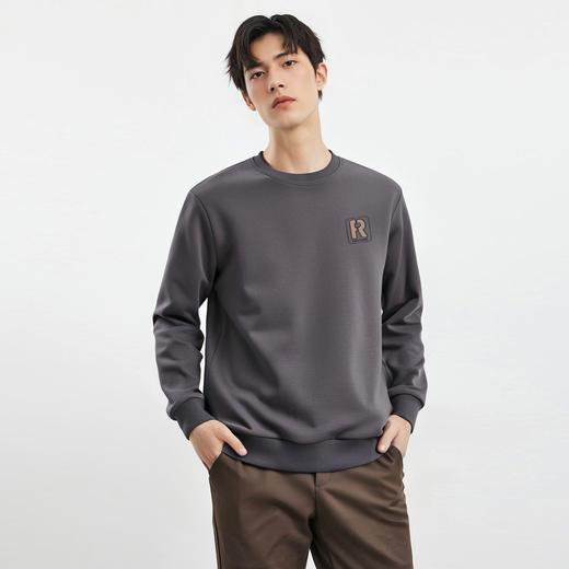 【桑蚕丝混纺】罗蒙春秋男装棉花糖工艺胸标卫衣男舒适休闲百搭男长袖T恤 商品图2