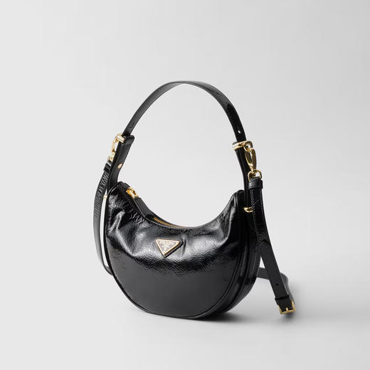 PRADA 普拉达 女士珐琅金属三角徽标 Arqué naplak 漆皮单肩包 黑色 1BC194 2DNT F0002 OOO 商品图1