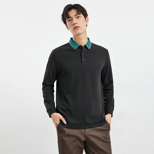 【撞色领】罗蒙春秋男士仿丝光polo衫男长袖t恤男商务男polo衫长袖 商品图3