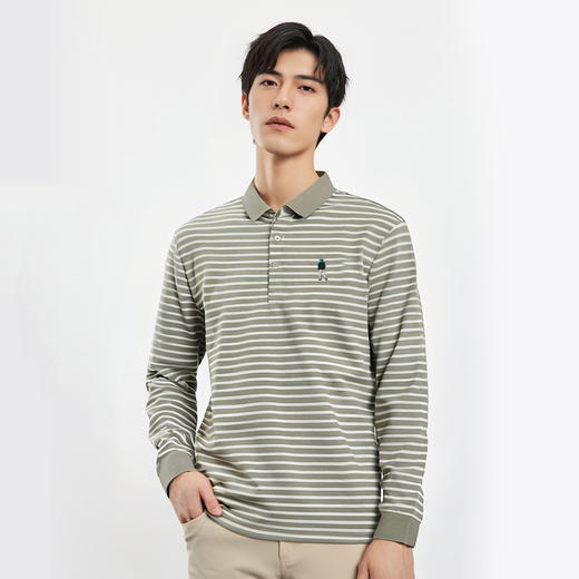 【桑蚕丝混纺】罗蒙春秋翻领长袖绣花胸标海魂衫polo衫男长袖男士条纹polo衫长袖 商品图2