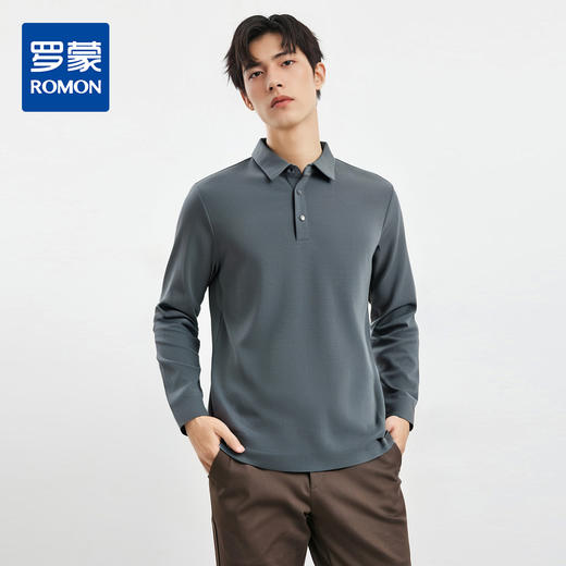 罗蒙男士秋冬保暖经典翻领Polo衫双面磨毛polo衫男长袖t恤男 商品图0