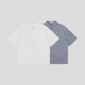 GOODBAI 花体太阳logo城市印花口袋翻领宽松短袖衬衫