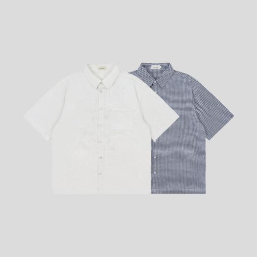 GOODBAI 花体太阳logo城市印花口袋翻领宽松短袖衬衫 商品图0