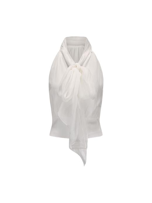 【琉璃之夜】长飘带设计桑蚕丝削肩上衣 商品图4