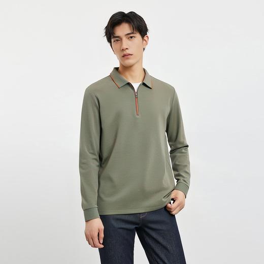 【羊毛蚕丝混纺 磨毛保暖】罗蒙秋冬长袖POLO衫男士磨毛半拉链保暖polo衫男长袖t恤 商品图2