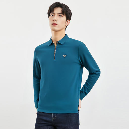 【高周波胸标】罗蒙春秋男士仿丝光polo衫男长袖t恤男商务男士polo衫 商品图2