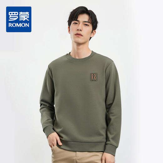【桑蚕丝混纺】罗蒙春秋男装棉花糖工艺胸标卫衣男舒适休闲百搭男长袖T恤 商品图0