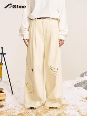 早乙女惠子saotome/STMCK244418/撞色和平鸽刺绣灯芯绒长裤