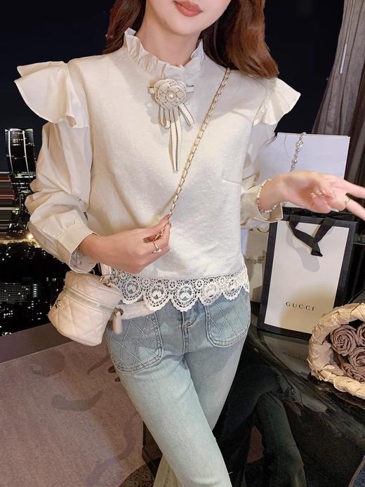 张心子【寻梦山茶】半高领蕾丝花边衬衫上衣 U2501017 商品图2