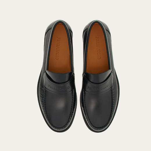 FERRAGAMO 菲拉格慕 男士签名徽标莫卡辛鞋 黑色 762700 商品图2