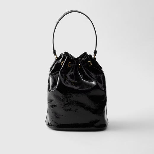 PRADA 普拉达 女士珐琅金属三角徽标 Duet naplak 漆皮水桶包 黑色 1BH038 2DNT F0002 UOM 商品图2