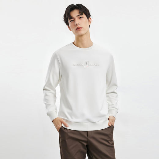 【桑蚕丝混纺】罗蒙春秋男装胸花字终绣花卫衣男士舒适休闲百搭圆领长袖T恤上衣男 商品图1