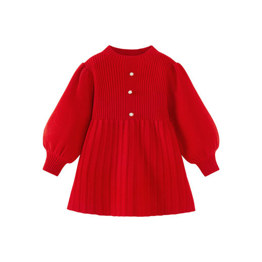 迷你巴拉长袖连衣裙女童宝宝喜庆新年柔软亲肤保暖泡泡袖甜美 商品图4