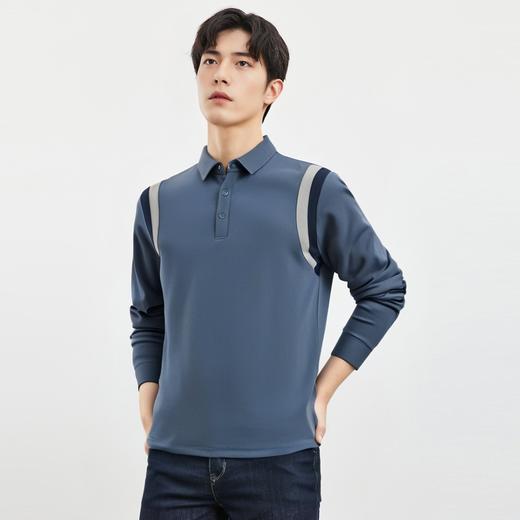 【桑蚕丝混纺】罗蒙春秋男士撞色拼接polo衫男长袖时尚翻领百搭长袖t恤男 商品图3