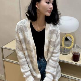 顺丰包邮洛诗琳34609早春新款设计感破洞拼色针织开衫女150573