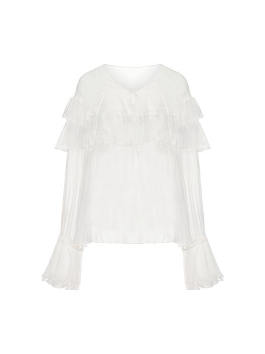 【雨后清晨】层次荷叶边设计透视桑蚕丝上衣 商品图4