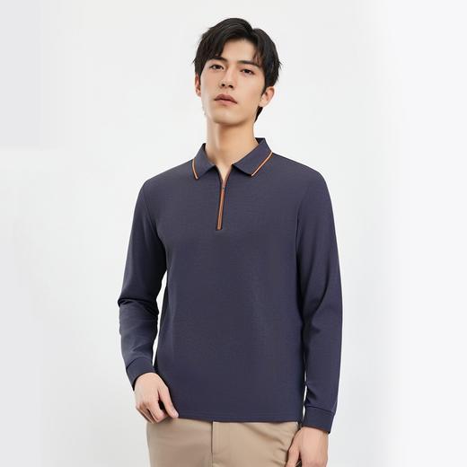 【羊毛蚕丝混纺 磨毛保暖】罗蒙秋冬长袖POLO衫男士磨毛半拉链保暖polo衫男长袖t恤 商品图3