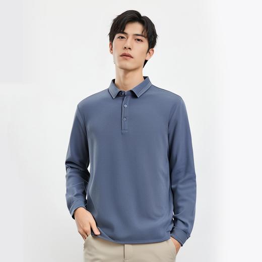 【撞色领】罗蒙男士春秋仿丝光polo衫男长袖t恤男商务男士polo衫长袖 商品图1