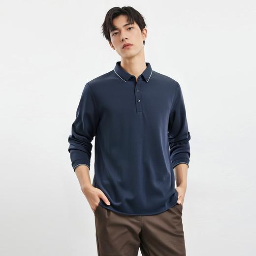 【含桑蚕丝】罗蒙春秋男士商务polo衫男长袖时尚舒适翻领百搭休闲长袖t恤男 商品图2