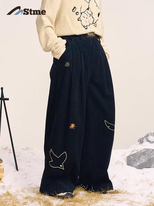 早乙女惠子saotome/STMCK244418/撞色和平鸽刺绣灯芯绒长裤 商品图3