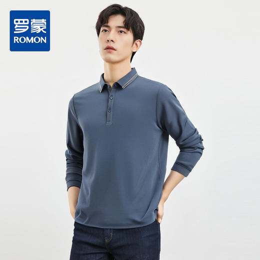 【桑蚕丝混纺】罗蒙男士春秋商务polo衫男长袖时尚舒适翻领百搭长袖t恤男 商品图0