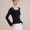 【自】全新升级【铂金会员238/天猫319/差价81】(81911) 洛诗琳25春季新款设计感方领拼接蕾丝长袖薄款纯色针织上衣 商品缩略图3