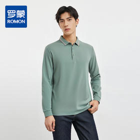 罗蒙秋冬保暖男士Polo衫含羊毛蚕丝双面磨毛撞色领休闲商务长袖polo衫