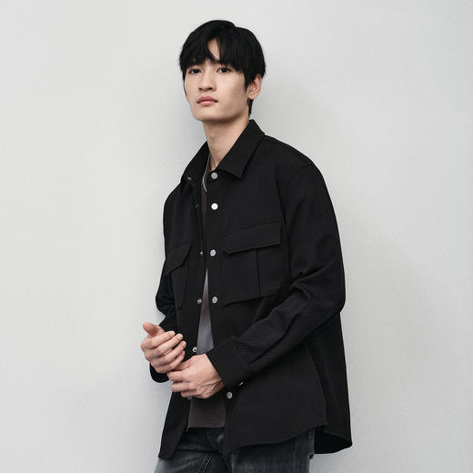 GXG男装 黑色提花肌理感衬衫 春季热卖GFX10301001 商品图2