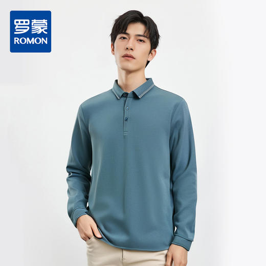 【含桑蚕丝】罗蒙春秋男士商务polo衫男长袖时尚舒适翻领百搭休闲长袖t恤男 商品图0