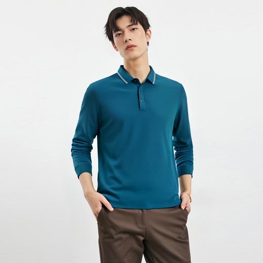 【7A抗菌】罗蒙春秋男装长袖POLO衫男士撞色领商务休闲打底长袖翻领男T恤 商品图2