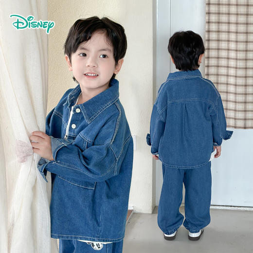 迪士尼【牛仔休闲风】25春季新款米奇印花外套内搭T恤束脚长裤三件套ZD3DT044 商品图1