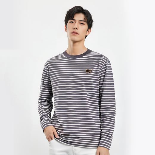 【桑蚕丝混纺】罗蒙春夏绣花胸标海魂衫t恤男长袖t恤男时尚条纹t恤长袖男 商品图4
