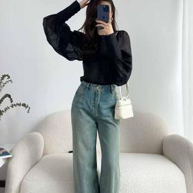 顺丰包邮洛诗琳35431早春新款纯棉做旧高腰直筒牛仔裤女016