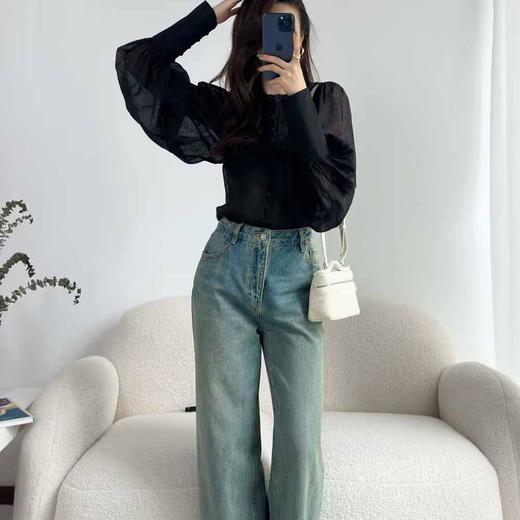 顺丰包邮洛诗琳35431早春新款纯棉做旧高腰直筒牛仔裤女016 商品图0