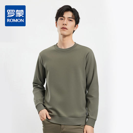 【桑蚕丝混纺】罗蒙春秋经典圆领纯色卫衣男士舒适休闲百搭卫衣长袖T恤上衣男 商品图0