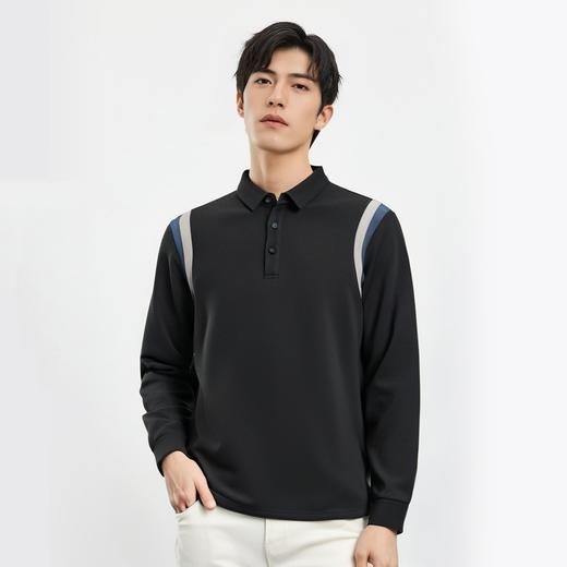 【桑蚕丝混纺】罗蒙春秋男士撞色拼接polo衫男长袖时尚翻领百搭长袖t恤男 商品图1