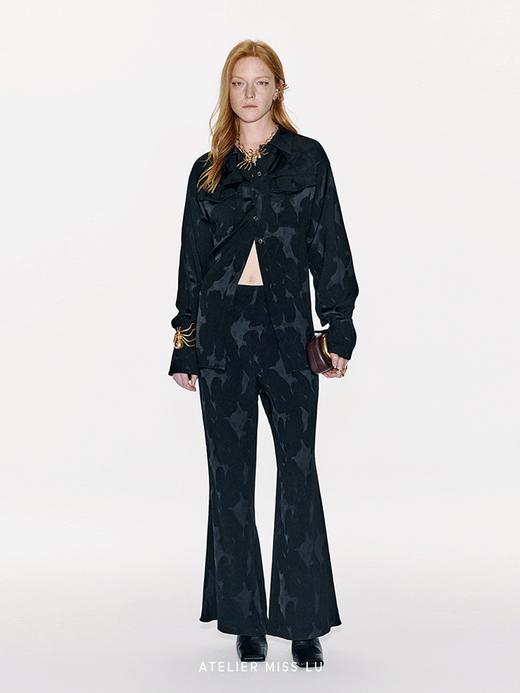 【夜微光】新中式肌理光泽感醋酸宽松微喇长裤 商品图1