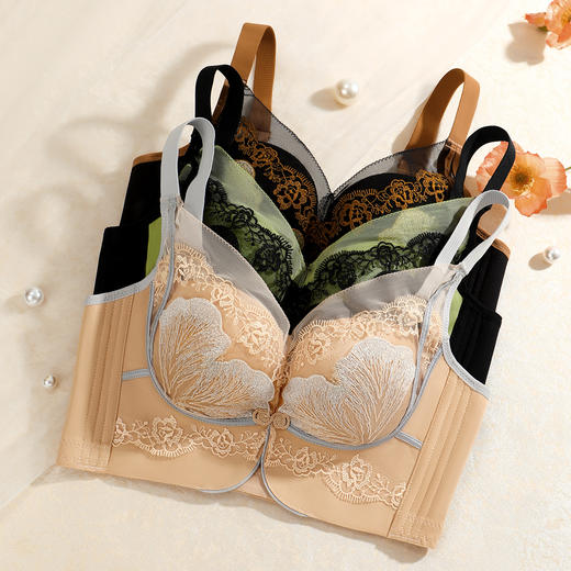 A4-【A-B杯】【小胸聚拢调整型 莫代尔抑菌杯】蕾丝内衣女收副乳防下垂文胸罩  如鸢娇媚【院线-小胸】 商品图1