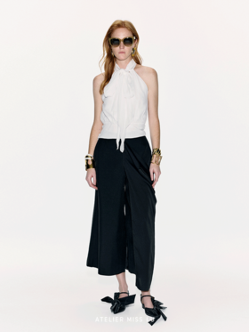 【琉璃之夜】长飘带设计桑蚕丝削肩上衣