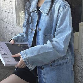 顺丰包邮洛诗琳34829早春新款经典衬衫翻领百搭牛仔拼接外套50235