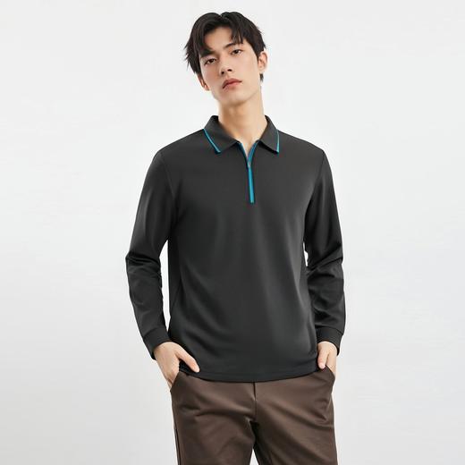 【羊毛蚕丝混纺 磨毛保暖】罗蒙秋冬长袖POLO衫男士磨毛半拉链保暖polo衫男长袖t恤 商品图4