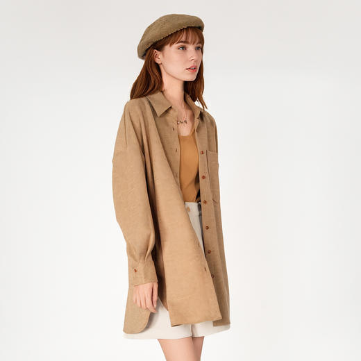 谜底大廓形衬衫长袖女2025春季新款气质中长款宽松衬衣258MC5505 商品图1