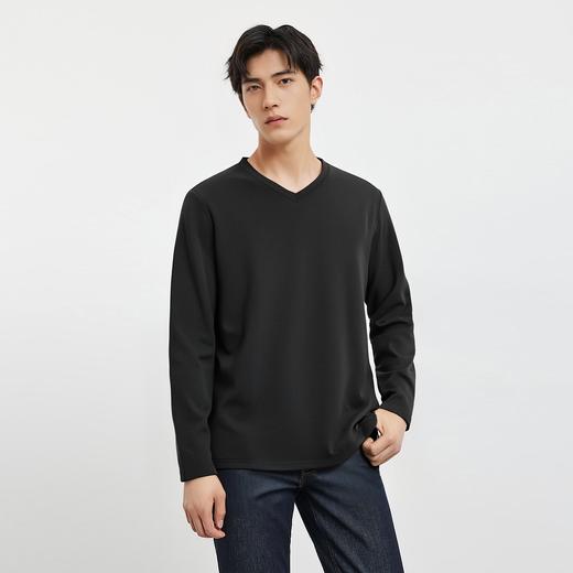 罗蒙男士秋冬长袖T恤含羊毛蚕丝双面磨毛t恤男长袖t恤男士打底衫 商品图2