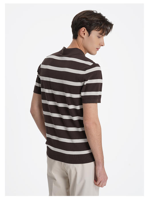 callisto松弛系列榛果棕燕子领海军条纹T恤 商品图4