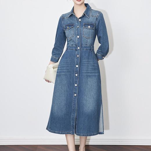 【高货wl】全新升级【铂金会员330/天猫439/差价109】(74417) 洛诗琳优雅通勤复古衬衫式牛仔裙简约休闲连衣裙 商品图3