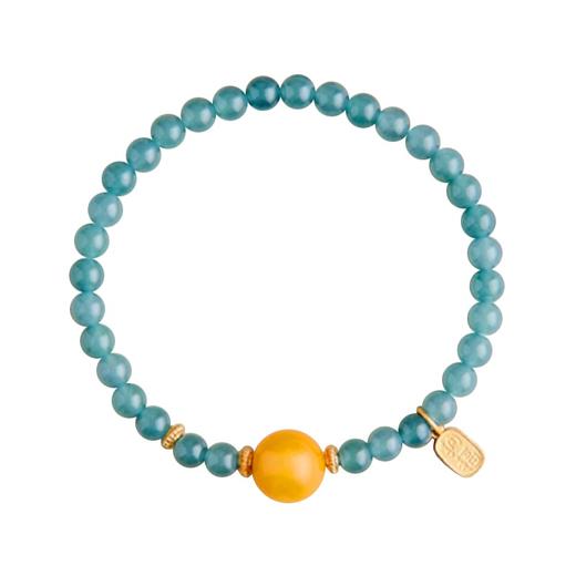 蜜蜡转运珠翡翠手串5mm  甄选蓝水翡翠蜜蜡手链蓝水蓝色玉石手串珠子雅致百搭带证书 商品图4