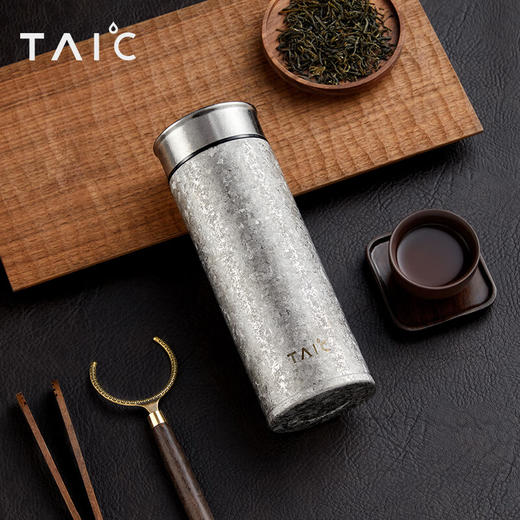 TAIC钛度纯钛保温杯带滤网高档泡茶银羽杯400ML 商品图1