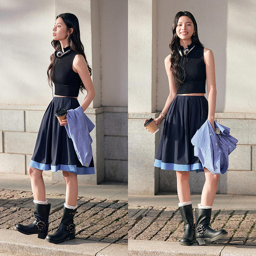 森马背心女高腰修身内搭纯色半开襟高领无袖上衣春季打底衫中长款 商品图3